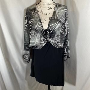 MKM Designs Long Sleeve Black & White Blouse Sz 2X